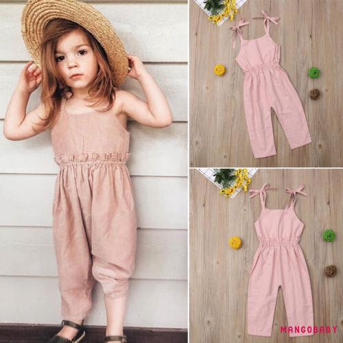 Jumpsuit dài hai dây màu trơn xinh xắn cho bé gái