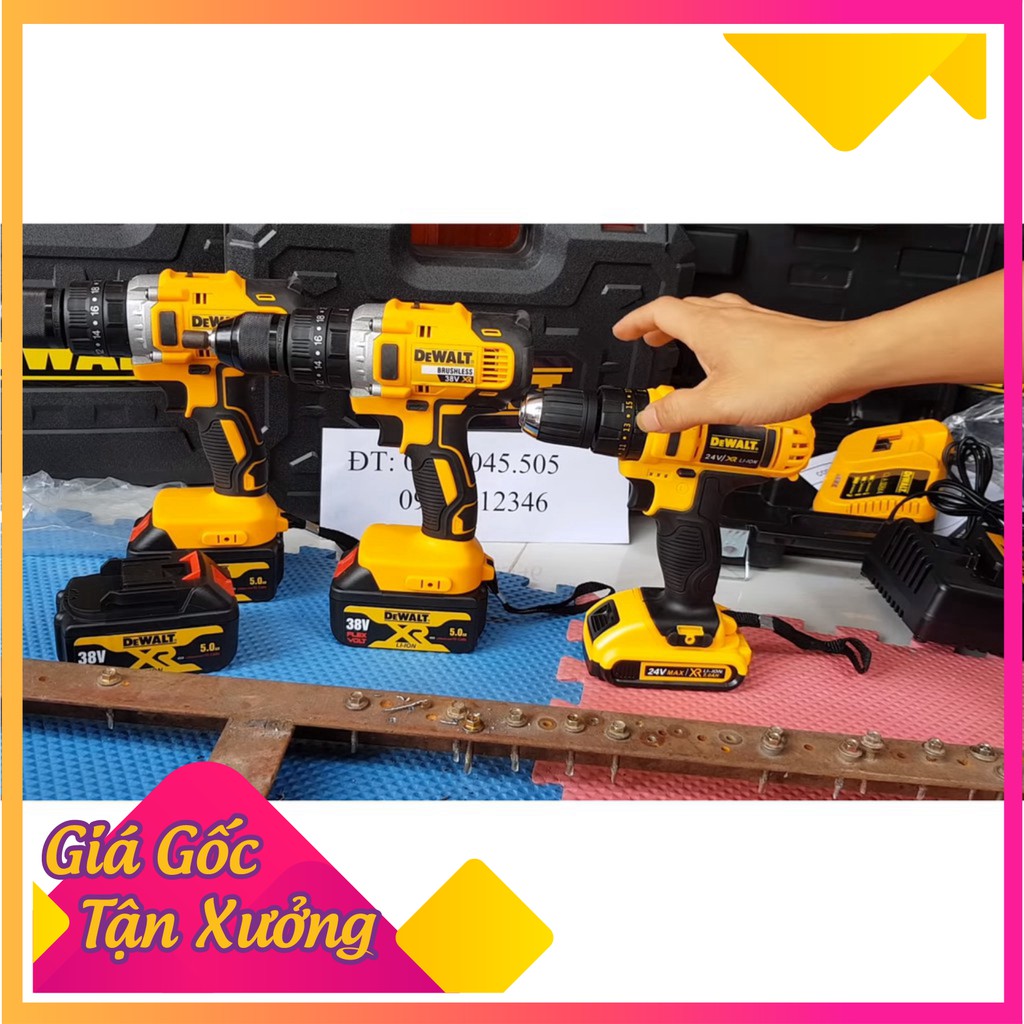 [ GIÁ HỦY DIỆT ]  Máy Khoan Pin dewalt 38V 100% Lõi đồng, 3 chức năng, Motor 775, đầu Auto Lock tặng mũi khoan tường và 