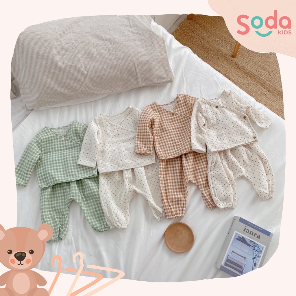 (Hàng thiết kế) Bộ pijama cho bé vải xô Muslin phong cách Hàn Quốc