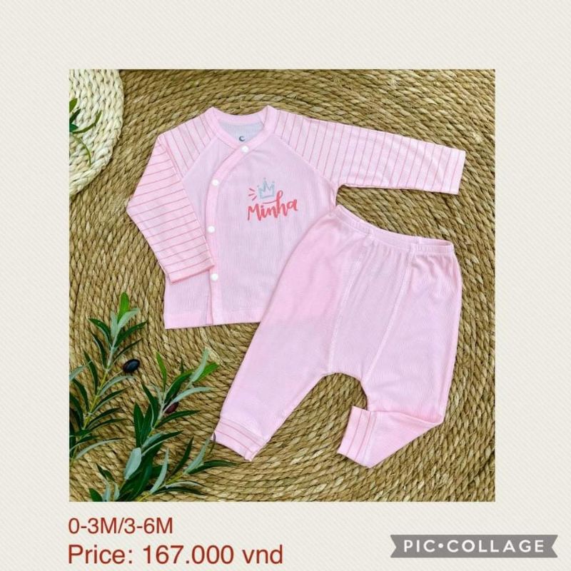 Moon sale - Bộ sơ sinh cài lệch Moon chất nỉ nhung, tăm cho bé