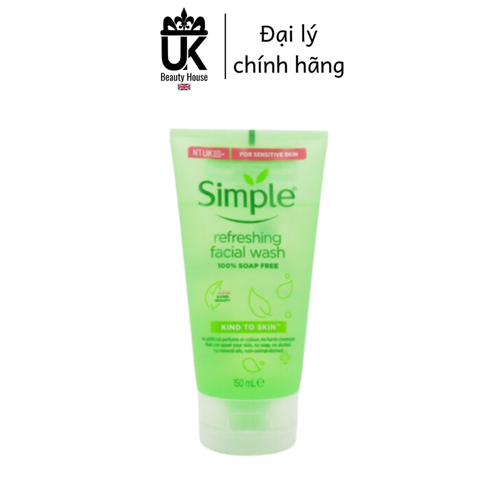 [Mã SKAMSALE8 giảm 10% đơn 200K] Sữa Rửa Mặt Simple Gel Kind To Skin Refreshing Facial Wash Gel 150ml