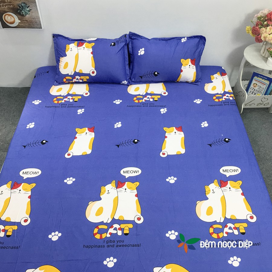 Bộ ga 2 vỏ gối poly cotton m2 bọc đệm giường đơn hoặc đệm 2m2