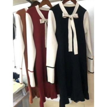 Váy Len Buộc Nơ Cổ_Xưởng May Quang Anh