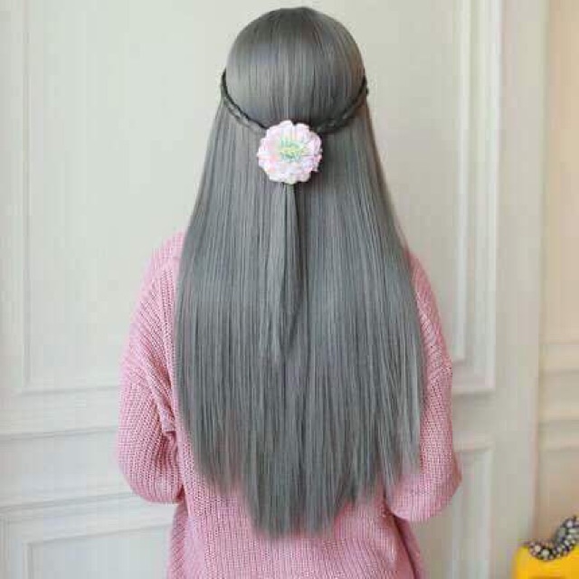 Tóc giả nguyên đầu màu xám khói