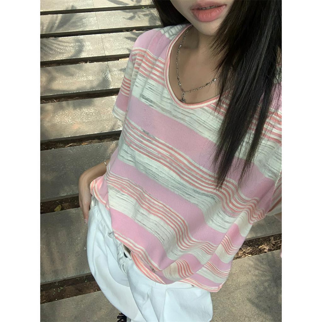 Áo Thun Cộc Tay Kẻ Sọc Ngang Dáng Ôm Dễ Phối Đồ 63971