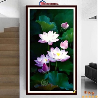 Tranh đính đá hoa sen tuyệt đẹp LV246 (50cm x 90cm)