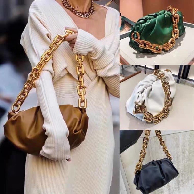 Túi Xách Dây Xích Bản To Kẹp Nách Xinh Xắn Trẻ Trung Chất Liệu Da PU Chống Thấm Nước Phong Cách Thời Trang Hàn Quốc