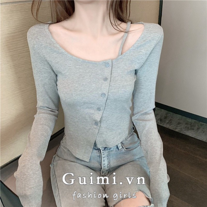 Áo Croptop Tay Dài Thiết Kế Mới Thời Trang Mùa Xuân Thu Dành Cho Nữ