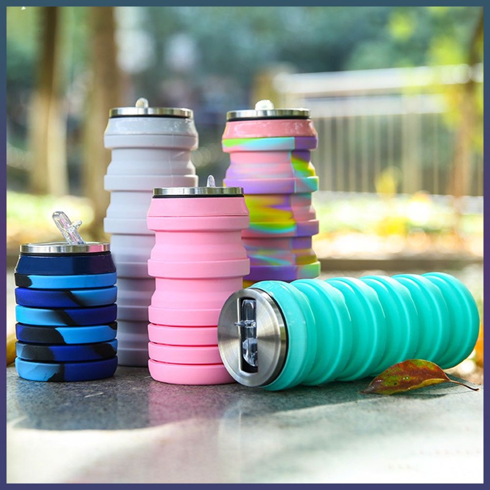 480ml Có Thể Gập Lại Silicone Chai Nước Sáng Tạo Có Thể Định Hình Ngoài Trời Đi Xe Đạp Leo Núi Uống Đi Cốc Cốc 【Fair】