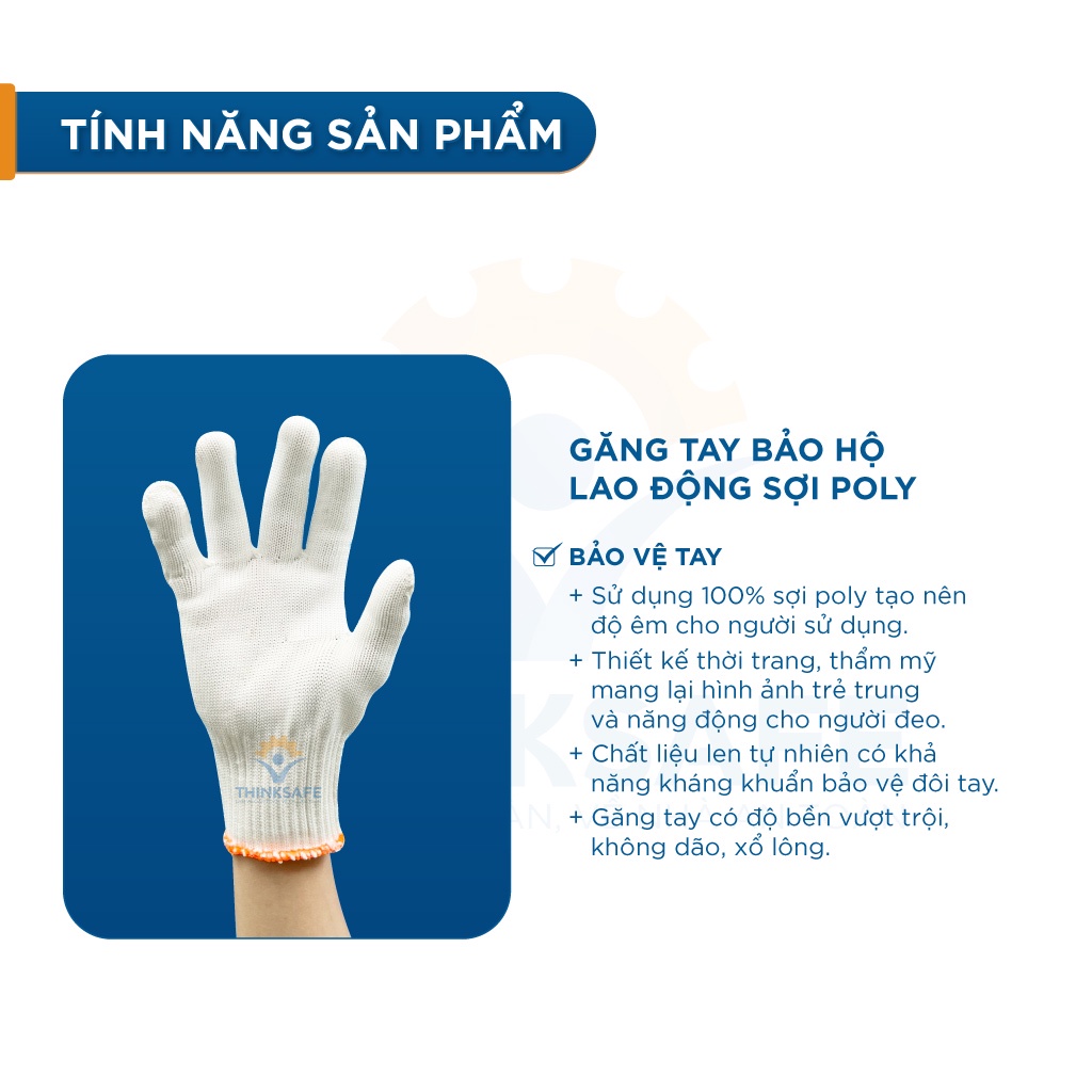 Găng tay lao động sợi Poly 50G bảo vệ tay chống trơn trượt thao tác linh hoạt, thoáng khí - THINKSAFE