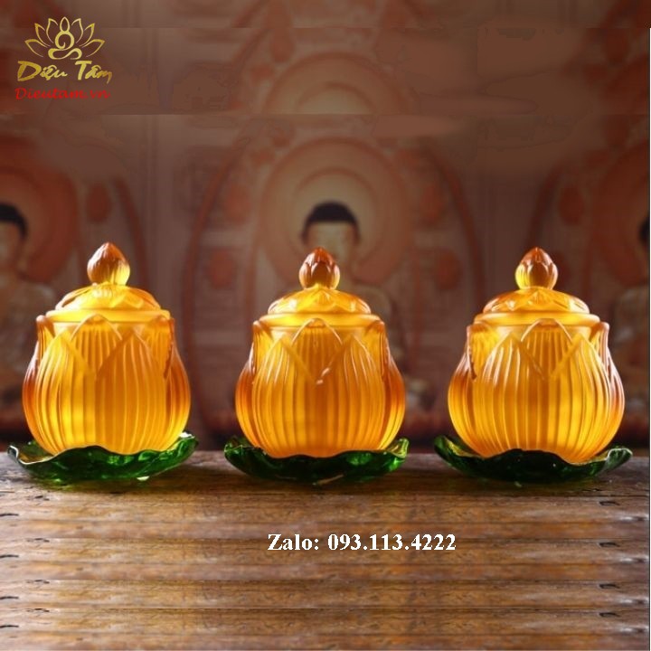 Ly nước cúng - Cốc đựng nước thờ cúng hình hoa sen lưu ly