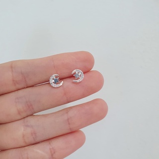 Khuyên tai bạc nữ ngôi sao nhỏ, bông tai bạc ta hình trăng sao, khuyên bán lẻ chiếc