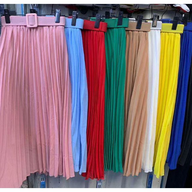 Chân váy xếp ly nhiều màu kèm đai( có video)