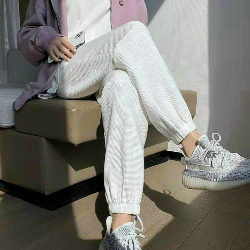 Quần jogger nữ chất tổ ong quần jogger ống rộng bo gấu dày dặn phong cách Ulzzang AB14