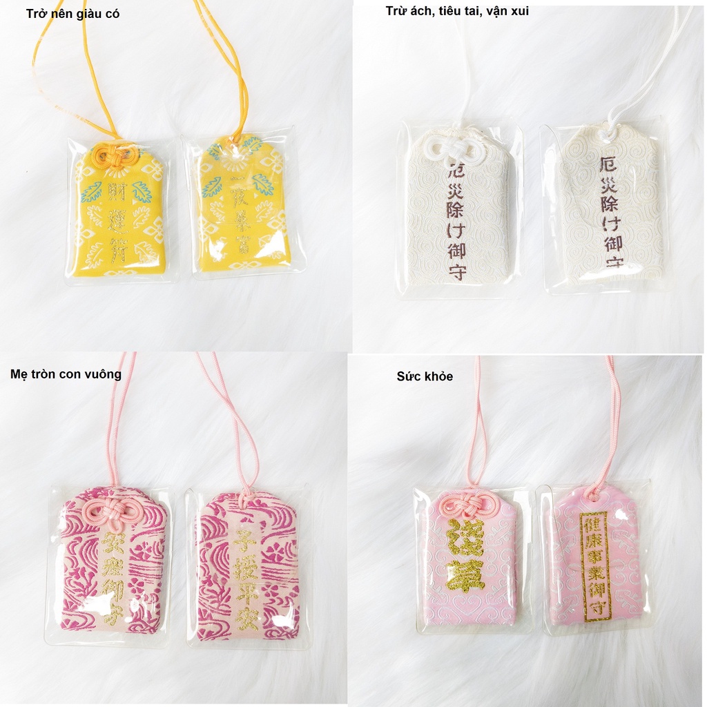 Túi Phước May Mắn Omamori Bọc Vỏ Silicon tặng Đá Ngũ Sắc