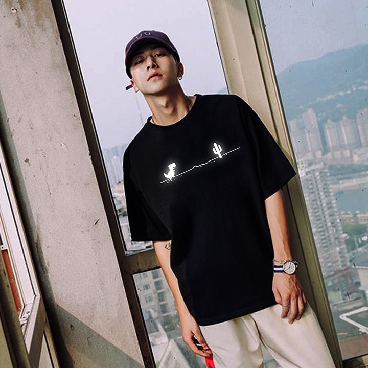 Áo thun tay lỡ UNISEX PHẢN QUANG KHỦNG LONG DISCONECT, áo phông nam nữ basic màu đen | BigBuy360 - bigbuy360.vn