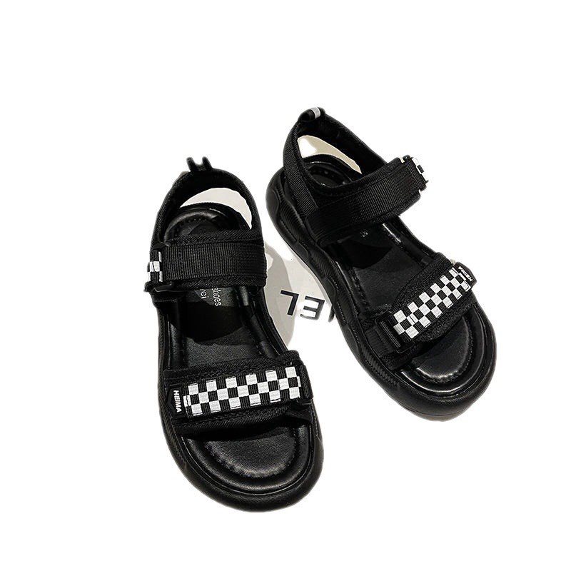 Sandal nữ học sinh kẻ Caro cực xinh xắn 2 màu đế độn êm