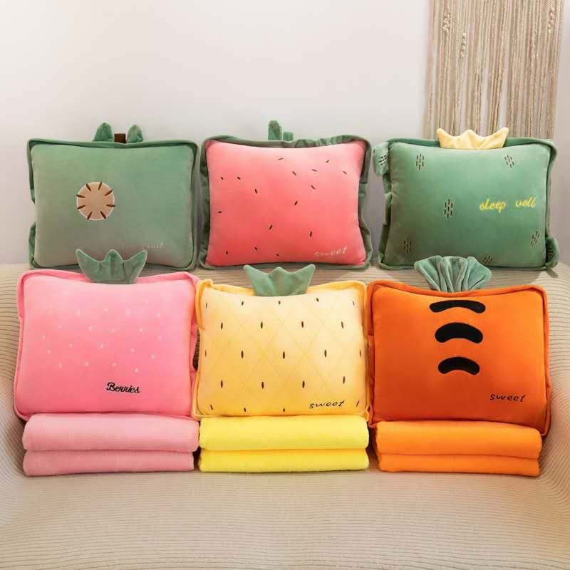 Chăn gối văn phòng hình thú HOAILEE1 bộ chăn gối văn phòng 3 in 1 có mền  hình thú  hoa quả mẫu mã đa dạng
