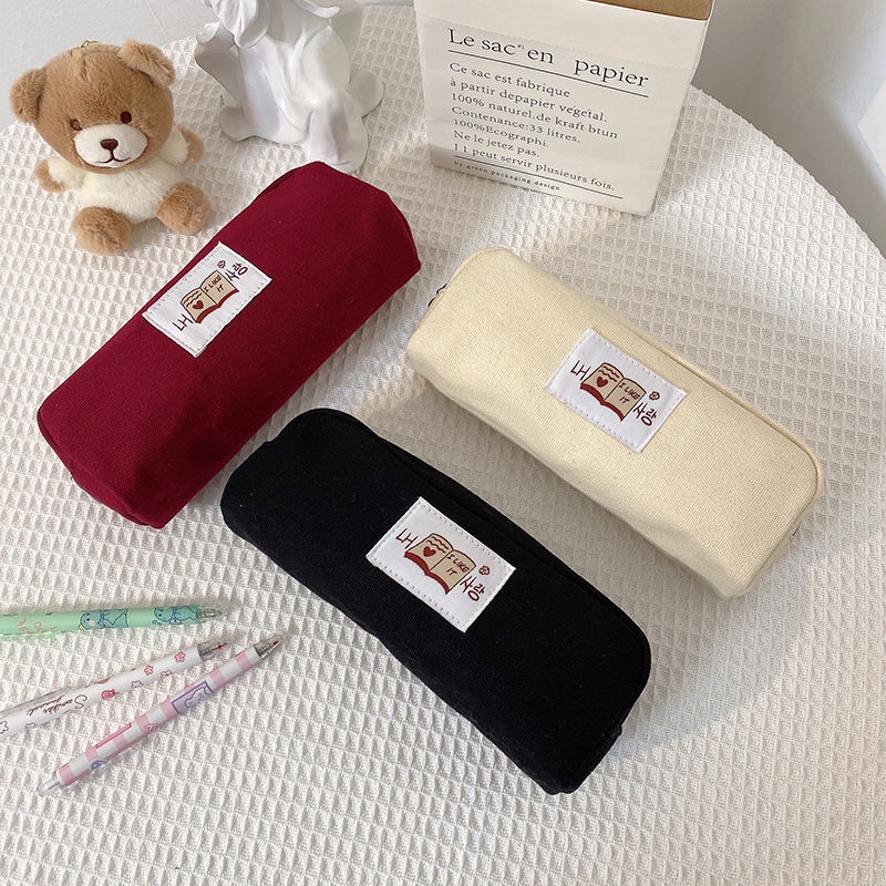 Túi Đựng Bút Bằng Vải Canvas Sức Chứa Lớn Màu Trơn Đơn Giản Có Khóa Kéo Dành Cho Học Sinh Nam Nữ