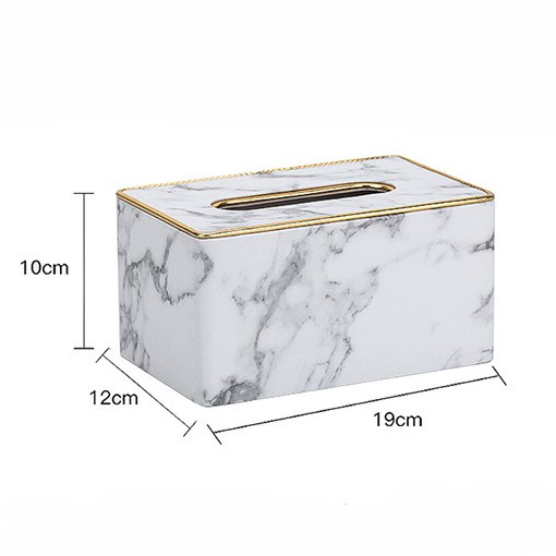 Hộp Khăn Giấy Trang Trí Bàn Ăn Da Vân Đá Marble Viền Vàng Gold Sang Trọng Màu Trắng