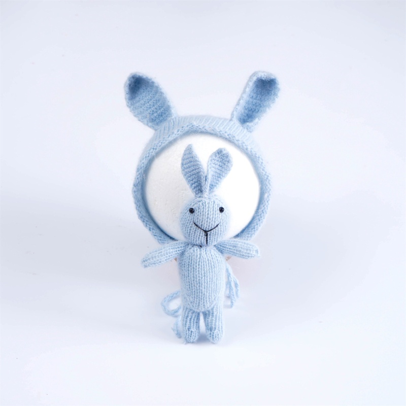 Bộ 2 Mũ Beanie Dệt Kim Đính Tai Thỏ Dễ Thương Dùng Làm Đạo Cụ Chụp Ảnh Cho Bé Sơ Sinh