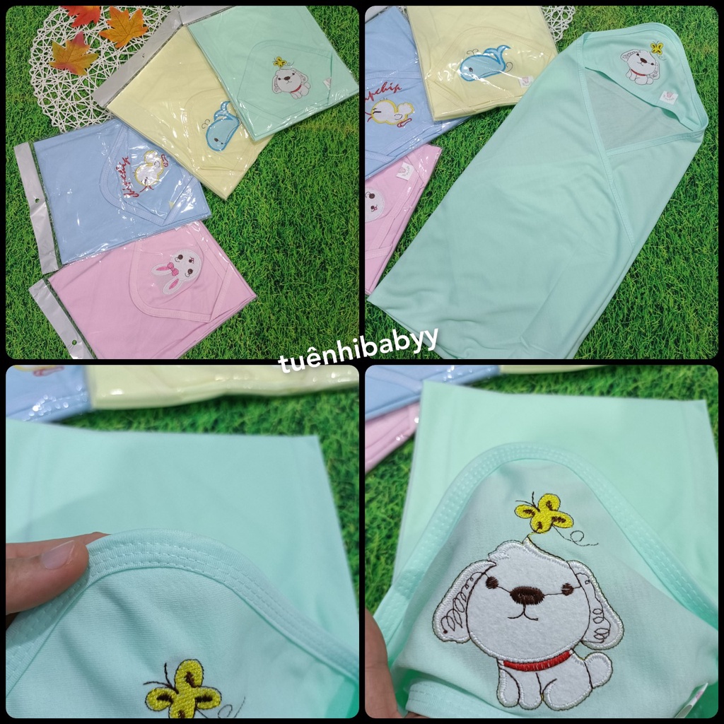Chăn ủ,chăn choàng cotton có mũ cho bé