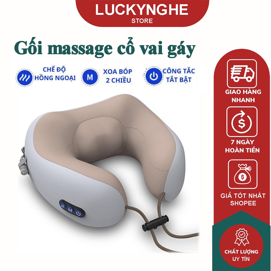 Gối massage cổ chữ U đa năng cao cấp, Máy mát xa cổ vai gáy hiệu quả kiêm gối ngủ tiện lợi 3 trong 1