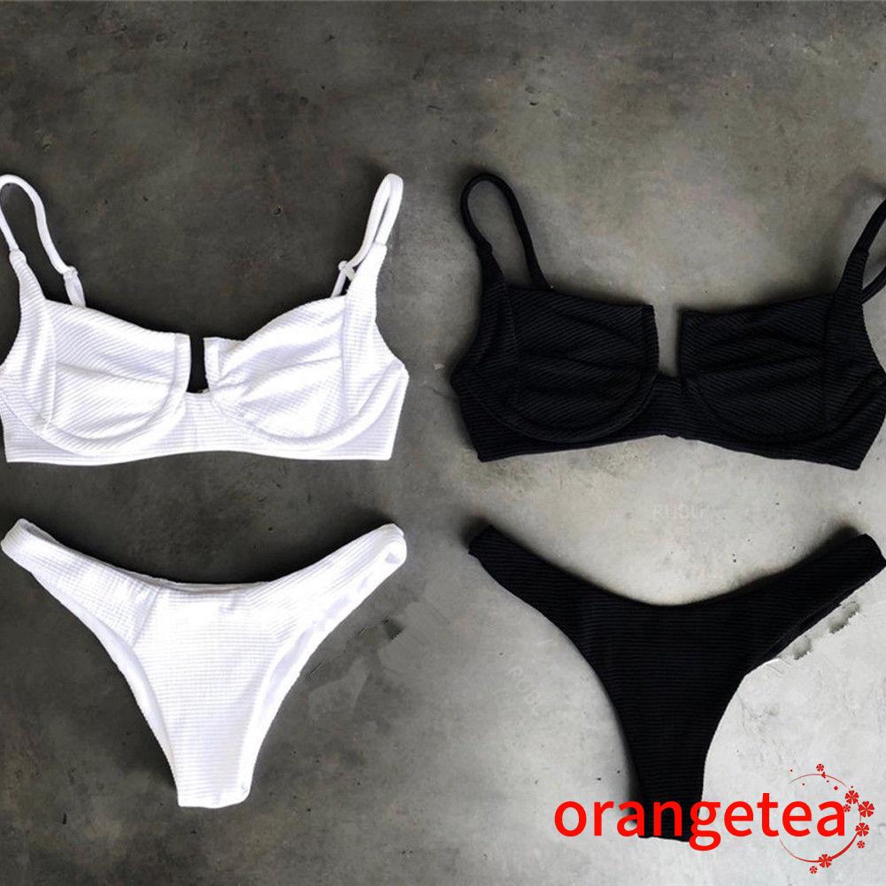 [Mã FASHIONWM19 hoàn 15% tối đa 30K xu đơn 150K] Set đồ bơi nữ 2 mảnh thiết kế màu trắng/ đen trơn đơn giản