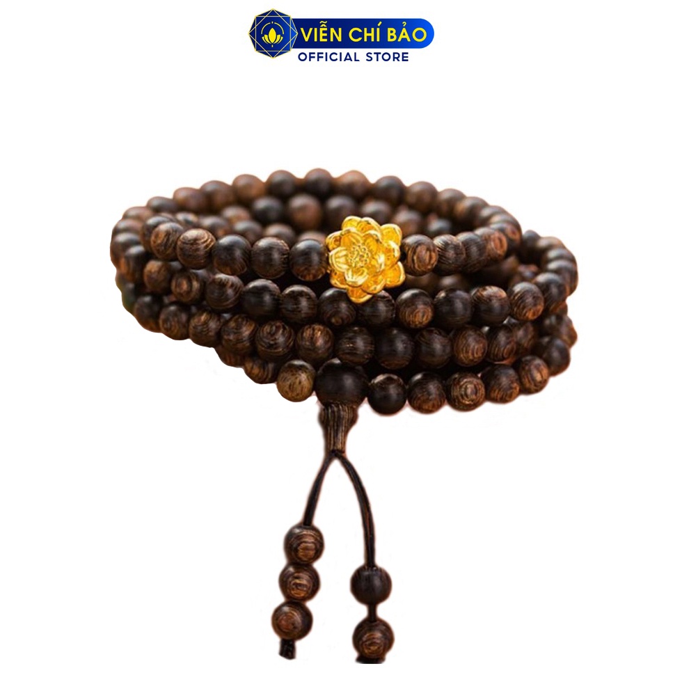 Vòng tay Trầm hương sánh chìm 108 hạt mix Charm sen vàng 24K phụ kiện trang sức Viễn Chí Bảo V000850