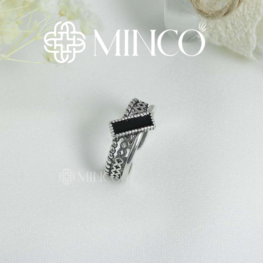 Nhẫn nữ Cross Minco Accessories thiết kế đính đá đen chéo free size phong cách cá tính NT102-10