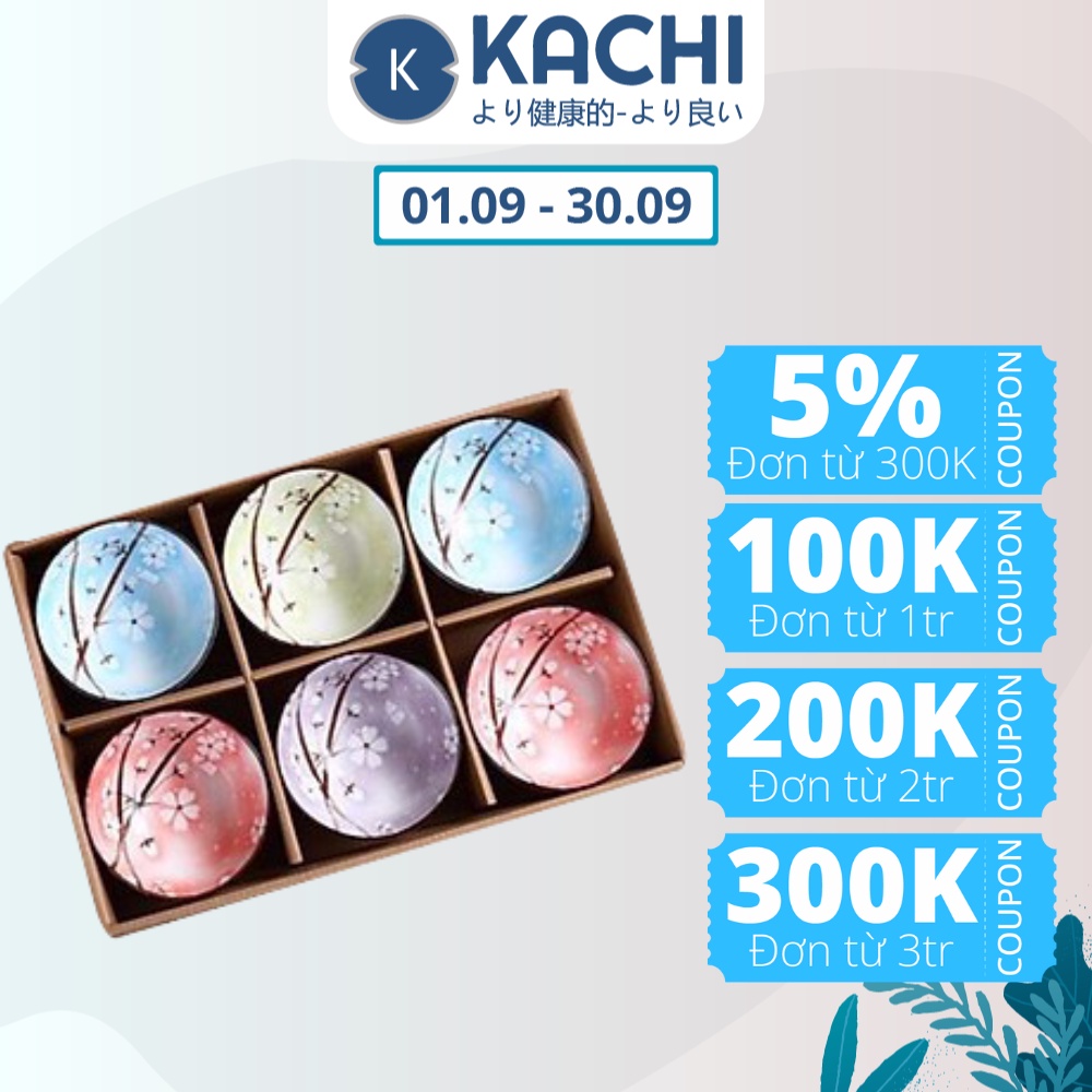 Bộ 6 Chén Sứ Hoa Văn Bốn Mùa Nhật Bản Kachi MK253