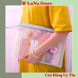 Túi A4 trong suốt có dây kéo hoa anh đào viền Galaxy UPAI TTL011
