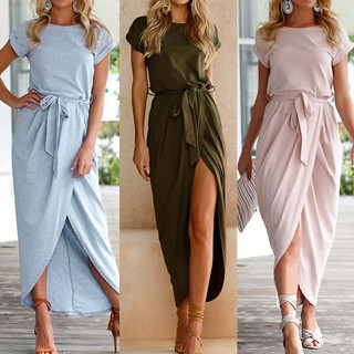Váy maxi đi biển tay ngắn quyến rũ phong cách boho cho nữ