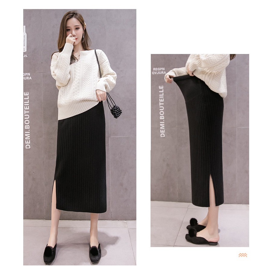 Chân Váy Len Bầu Xinh CVB47 Xẻ Ngang 2 Bên