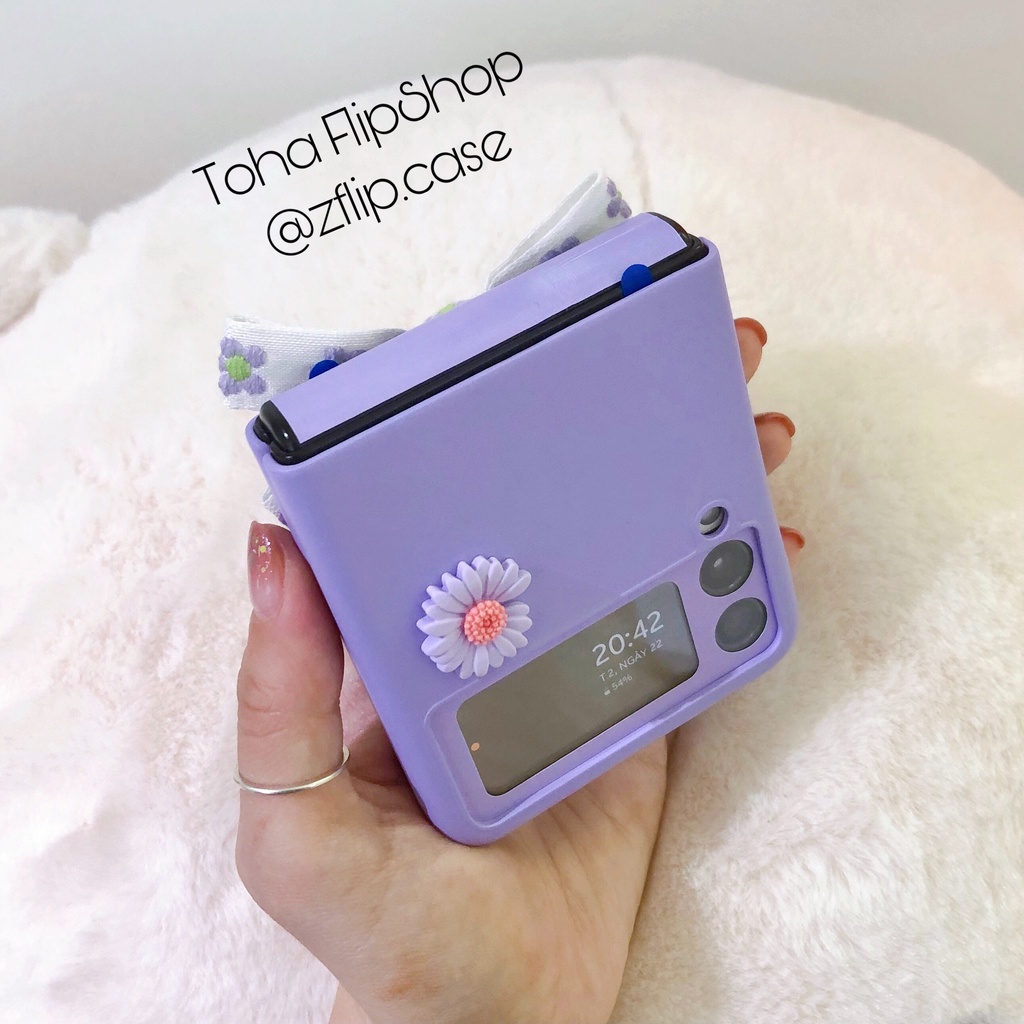 [HÀNG MỚI] Ốp Samsung Z Flip 3 / Z Flip 4 Nơ hoa tím + bộ dán màn hình và bản lề cực xinh / Z Flip3 / ZFlip3 / Z Flip4
