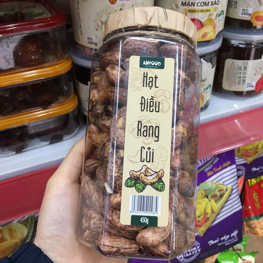 Hạt điều rang củi Anfood hộp 450g, hộp 500g
