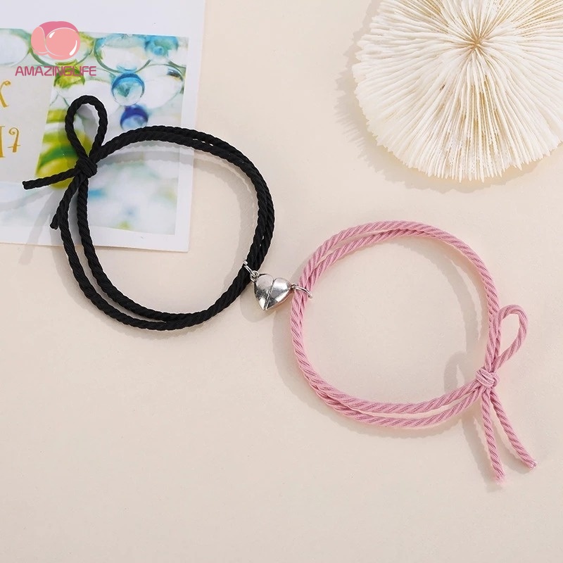 Set 2 Vòng Tay Dây Cao Su Bện Co Dãn Dễ Thương Cho Cặp Đôi / Tình Bạn
