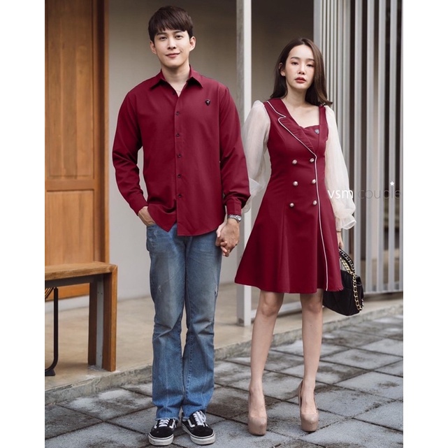 Áo váy đôi nam nữ đi tiệc đỏ tay voan siêu đẹp Forever Couple