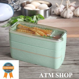 HỘP CƠM LÚA MẠCH 3 TẦNG 900ML - CÀ MÊN ĐỰNG CƠM