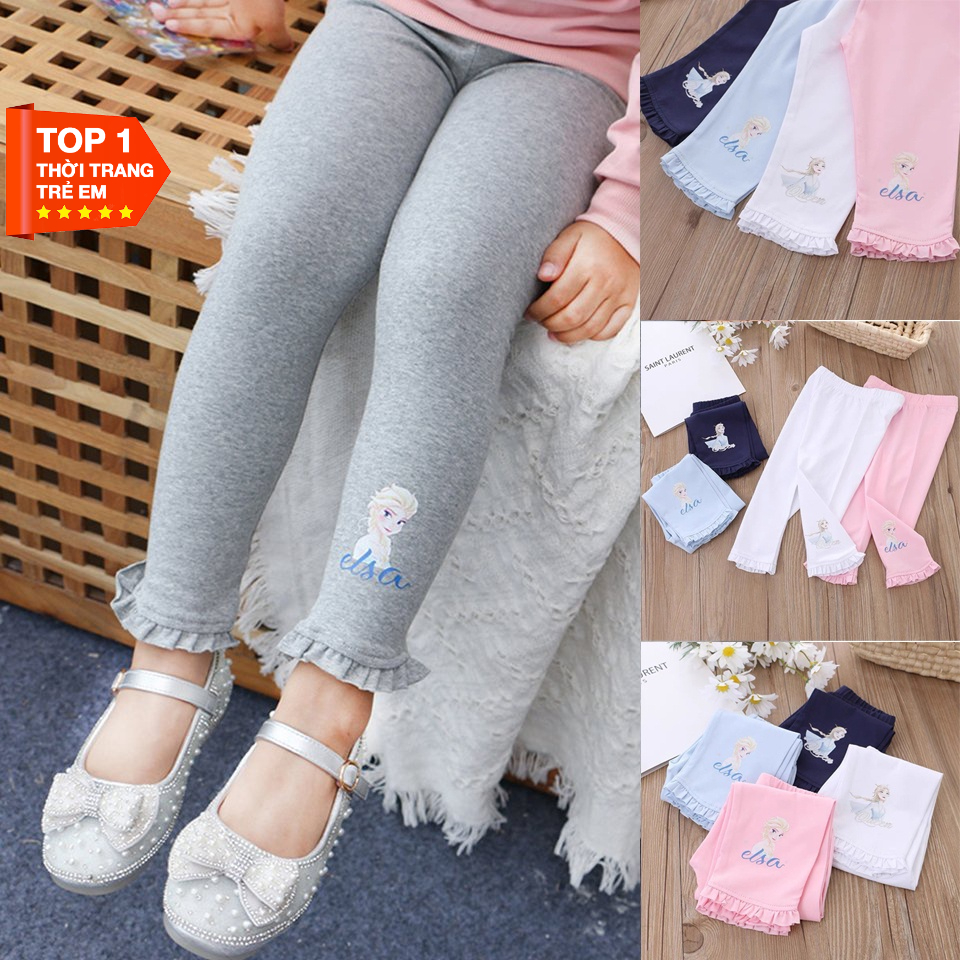 Quần legging ELSA cho bé gái bèo gấu co dãn 4 chiều size đại 6-45kg hình in  ELSA - MixASale