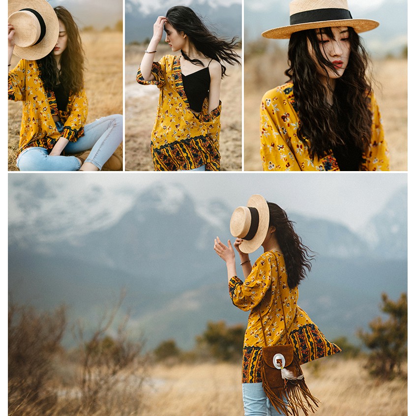 Cardigan vàng nghệ vintage họa tiêt boho - MS193 (Có ảnh thật) | BigBuy360 - bigbuy360.vn