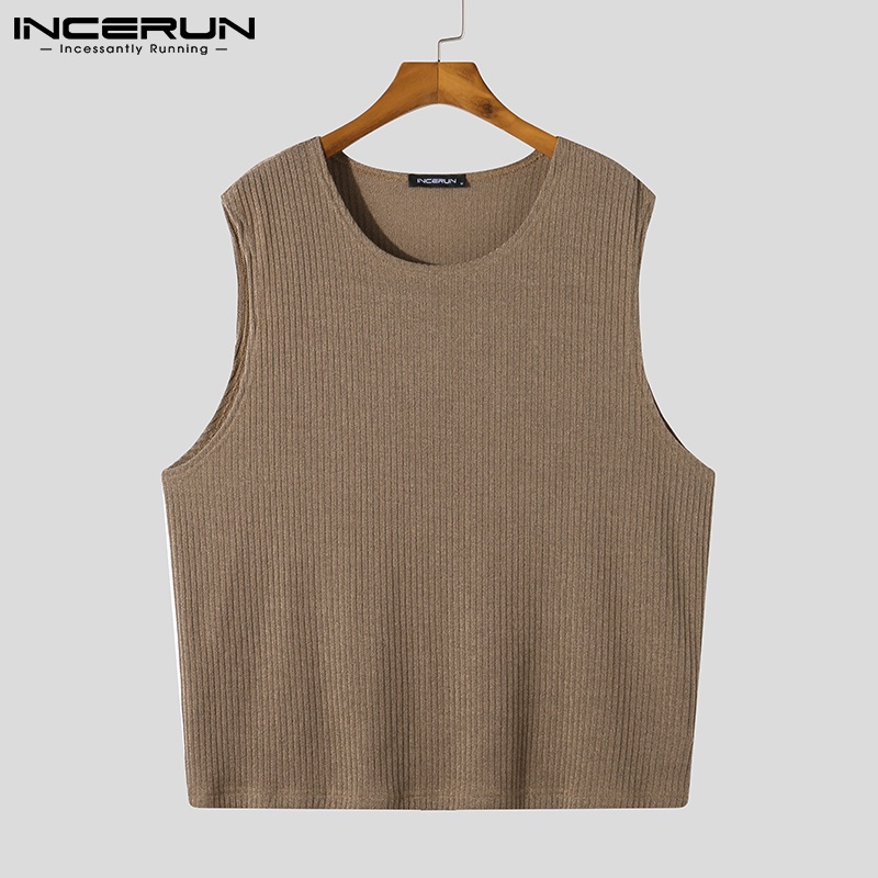 Áo sweater INCERUN cổ tròn sát nách màu trơn thời trang mùa đông cho nam