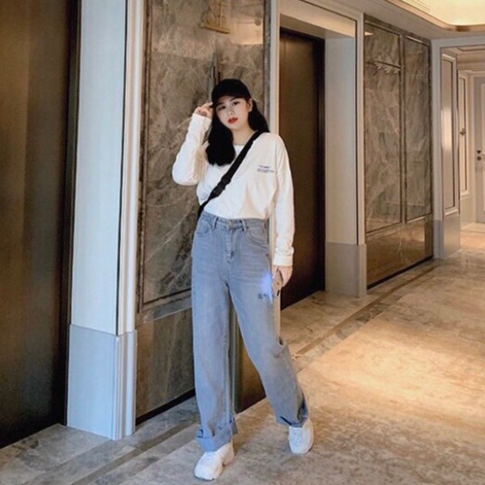 [Size 30-35] Quần Suông Rộng Rách 1 Sườn, Lưng Cao, Không Giãn, 2 Màu Cực Xinh/ Dài 105cm