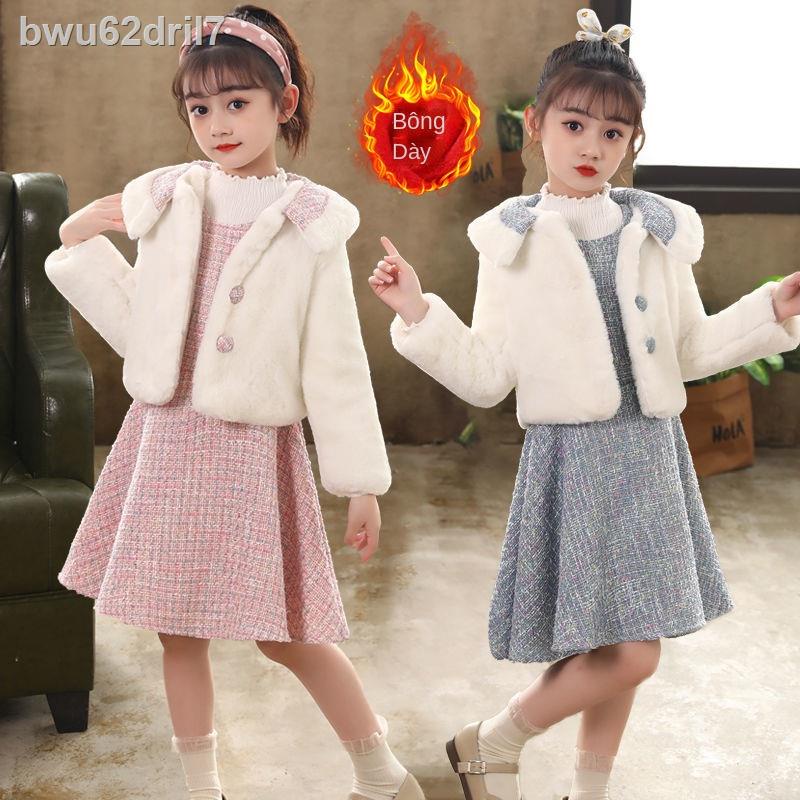 ♨ↂ✠Quần áo mùa đông cho bé gái mới nhung nhỏ hương thơm phù hợp với váy Công chúa phương Tây nữ em kết tất cả các