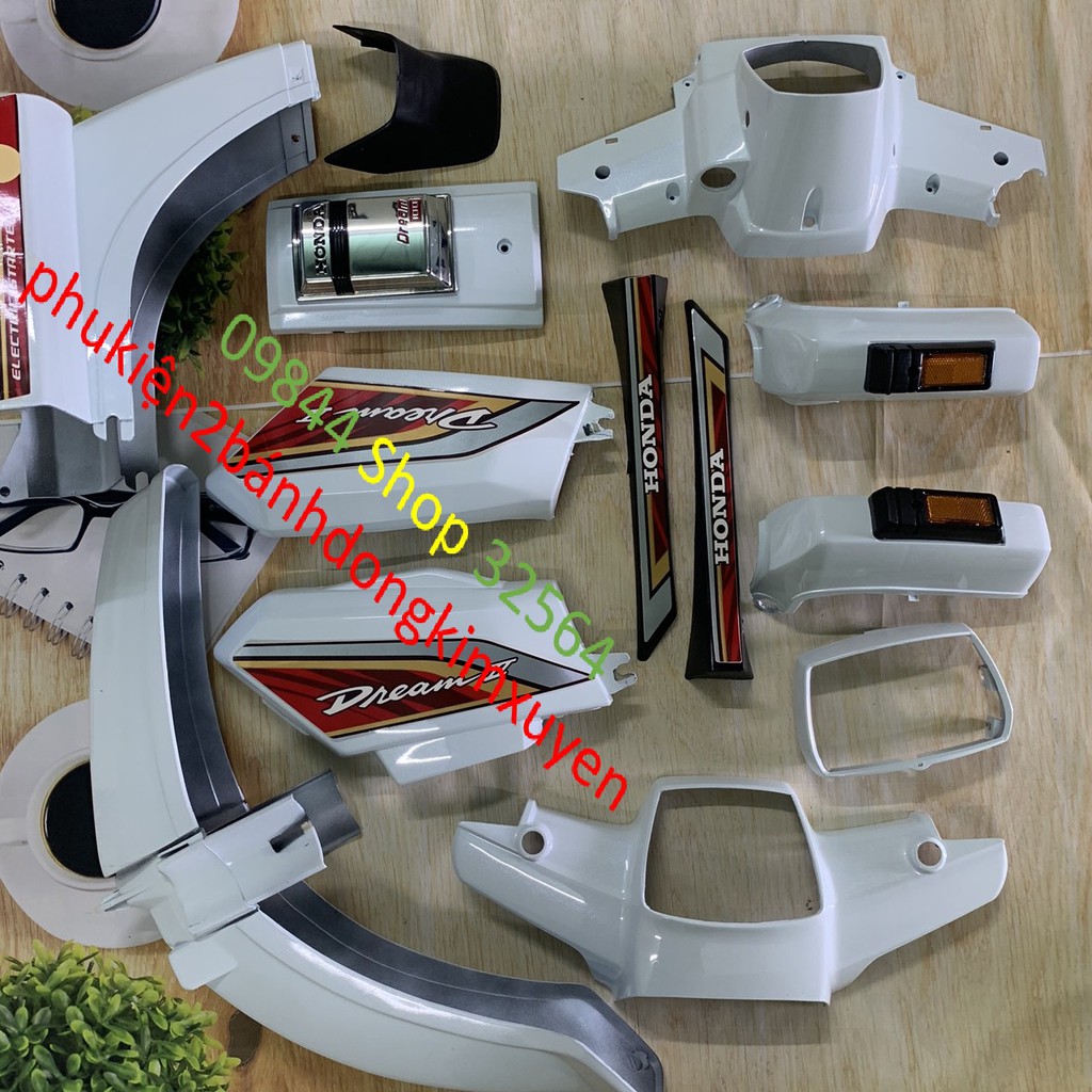Full bộ vỏ nhựa dàn áo xe DREAM ll -Dream 2 màu trắng -nhựa ABS loại 1