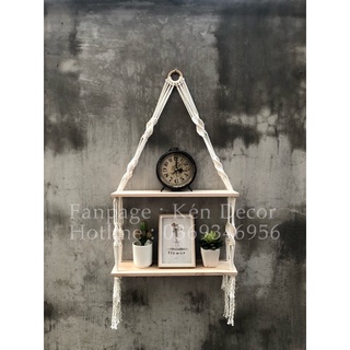 Kệ gỗ treo tường gỗ Quế thơm Macrame