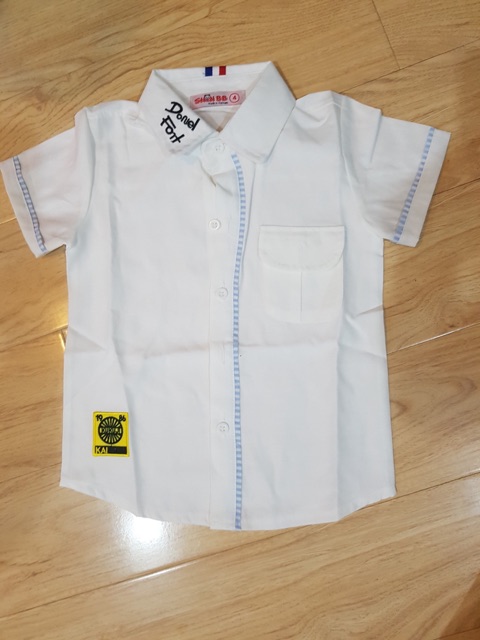 31-55kg. SƠ MI NGẮN TAY BÉ TRAI HAI MÀU TRẮNG XANH SANG TRỌNG