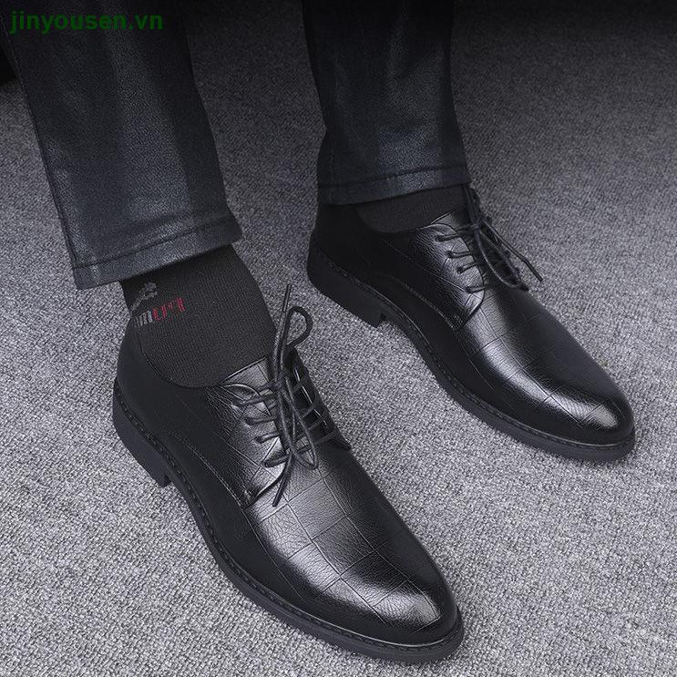 Giày tây mũi nhọn cột dây thời trang thu đông phong cách Hàn Quốc cho nam