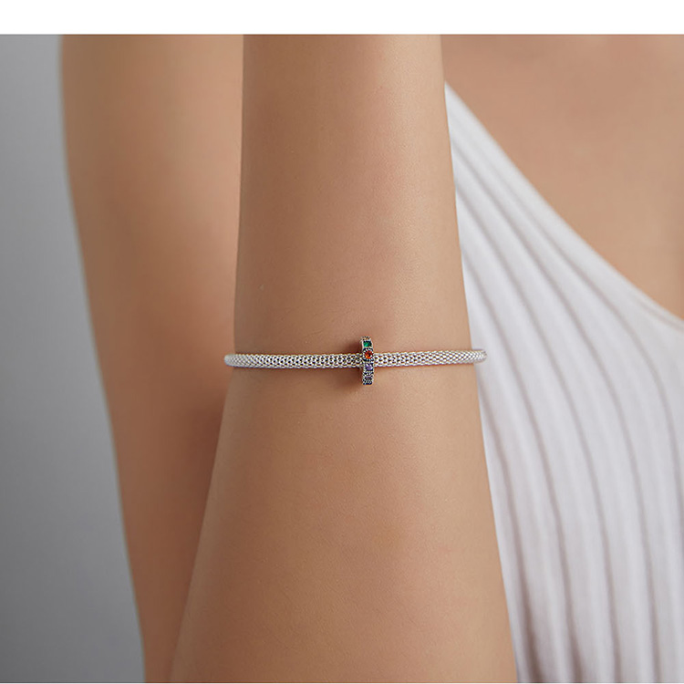 Hạt phụ kiện Bamoer 100% bạc 925 đính đá cầu vồng làm trang sức vòng tay thời trang BSC473