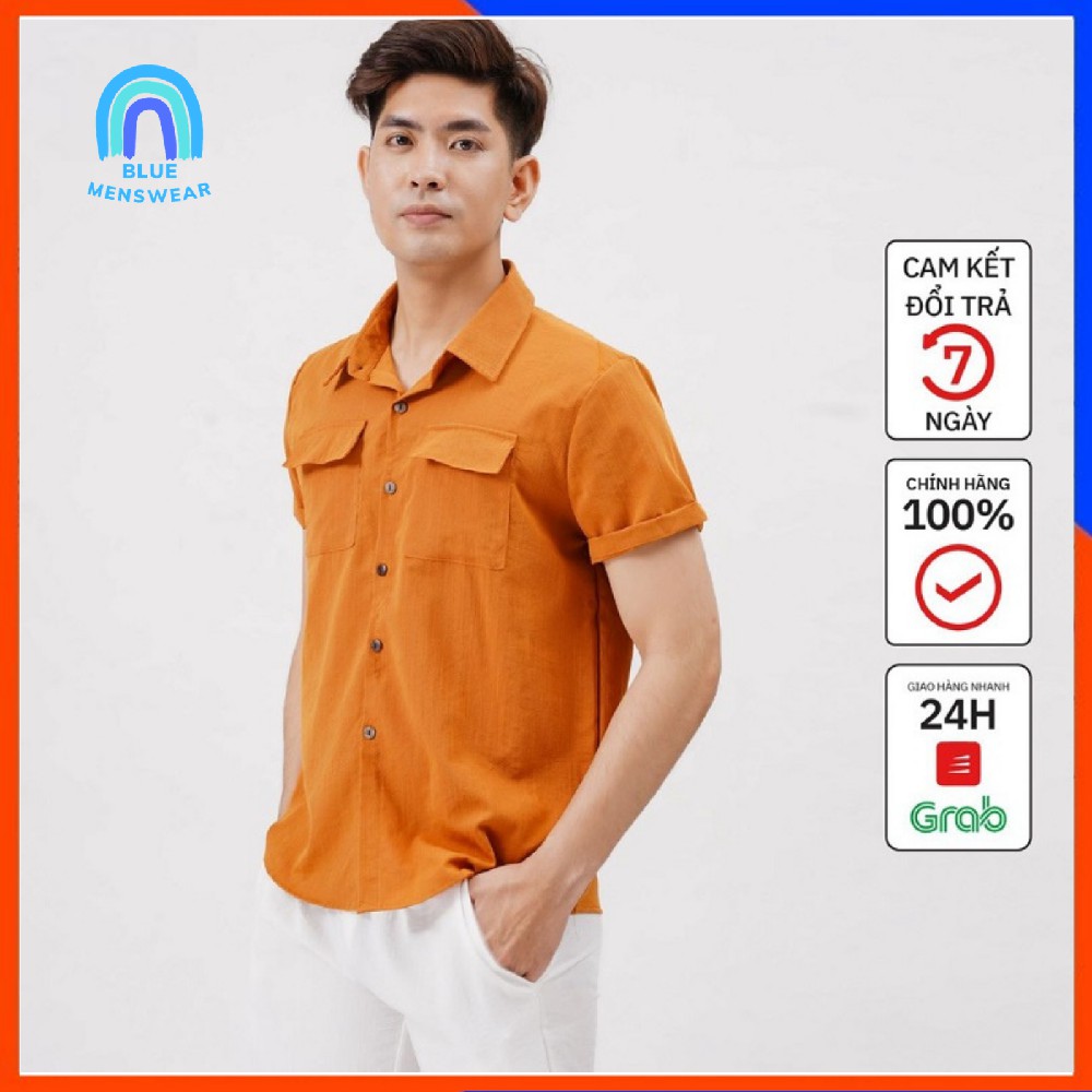 Áo Sơ Mi Nam, Áo Đũi Nam Cổ Bẻ Cộc Tay Ngắn Có Cổ Túi Hộp AD18 - BLUE MENSWEAR | BigBuy360 - bigbuy360.vn
